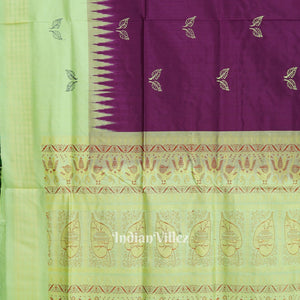 Maroon With Light Green Sambalpuri Bomkai Silk Saree