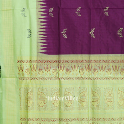 Maroon With Light Green Sambalpuri Bomkai Silk Saree