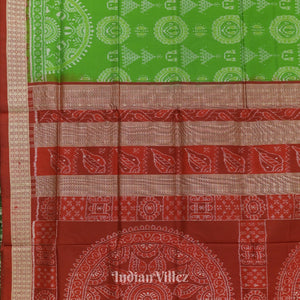 Green Odisha Ikat Laxmi Pada Jhoti Theme Sambalpuri Silk Saree