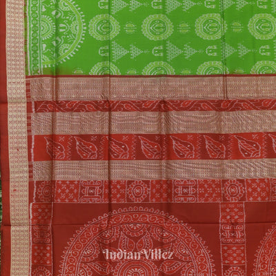 Green Odisha Ikat Laxmi Pada Jhoti Theme Sambalpuri Silk Saree