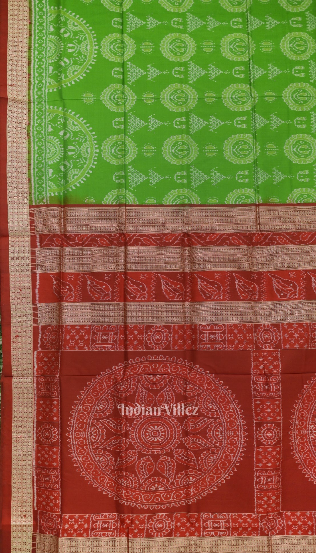Green Odisha Ikat Laxmi Pada Jhoti Theme Sambalpuri Silk Saree