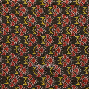 Black Floral Motif Sambalpuri Ikat Cotton Fabric