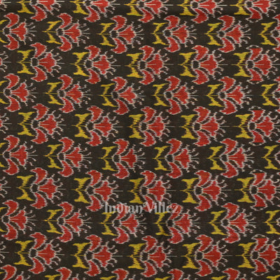 Black Floral Motif Sambalpuri Ikat Cotton Fabric