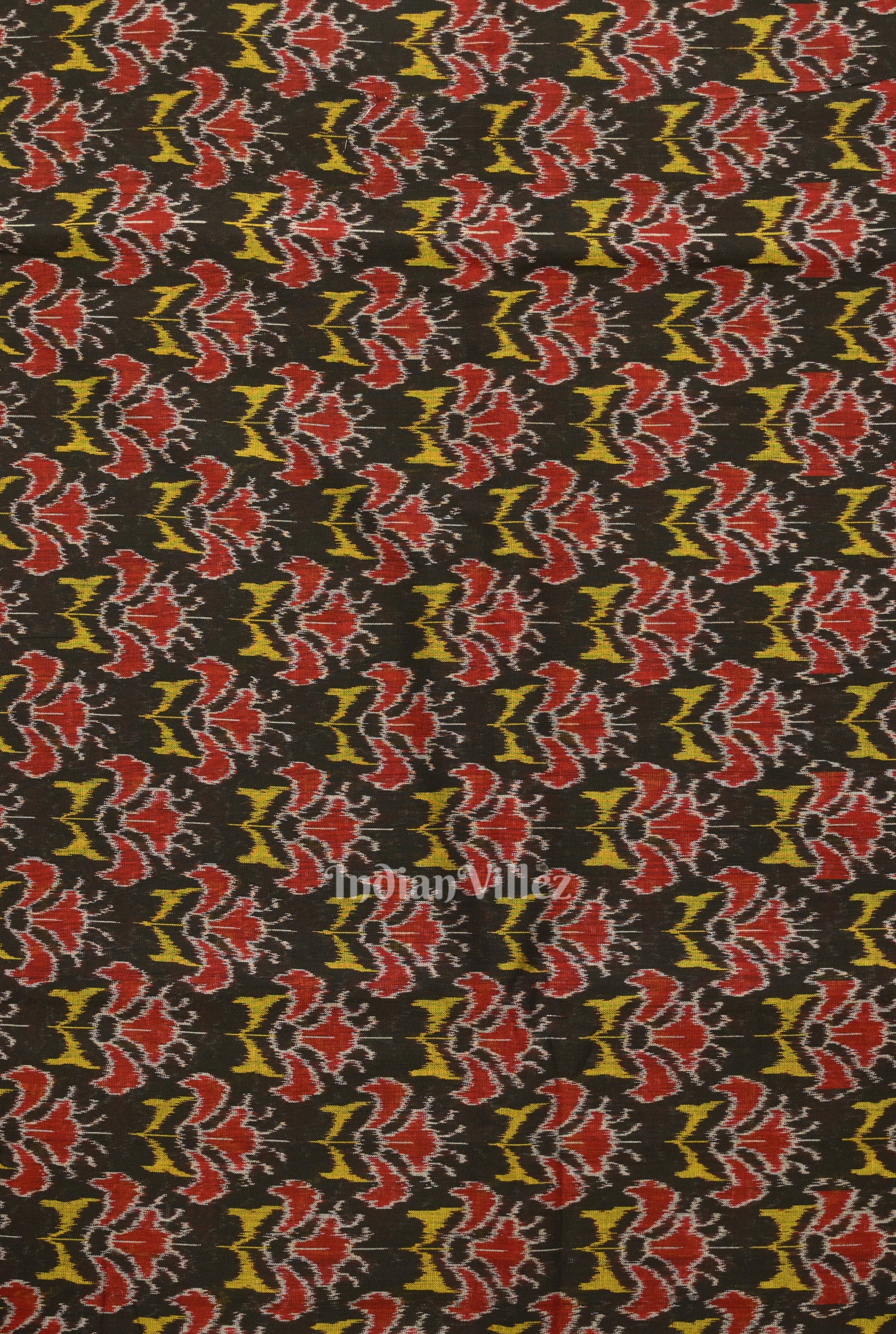 Black Floral Motif Sambalpuri Ikat Cotton Fabric