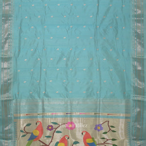 Exclusive Sky Blue Butti Paithani Silk Saree