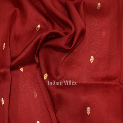 Deep Maroon Banarasi Katan Saree With Floral Handwork