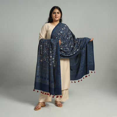 Blue - Block Printed Cotton Ajrakh Dupatta 03