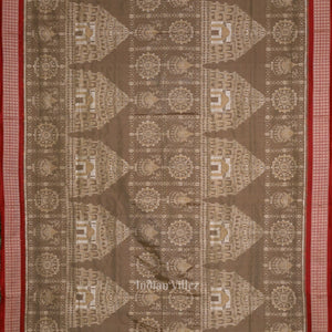 Beige Cream Red Konark Theme Odisha Ikat Sambalpuri Silk Saree