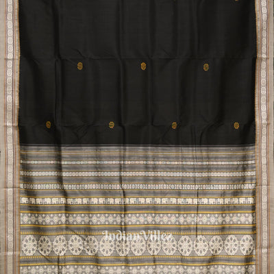 Black Konark Chakra Odisha Ikat Contemporary Silk Saree