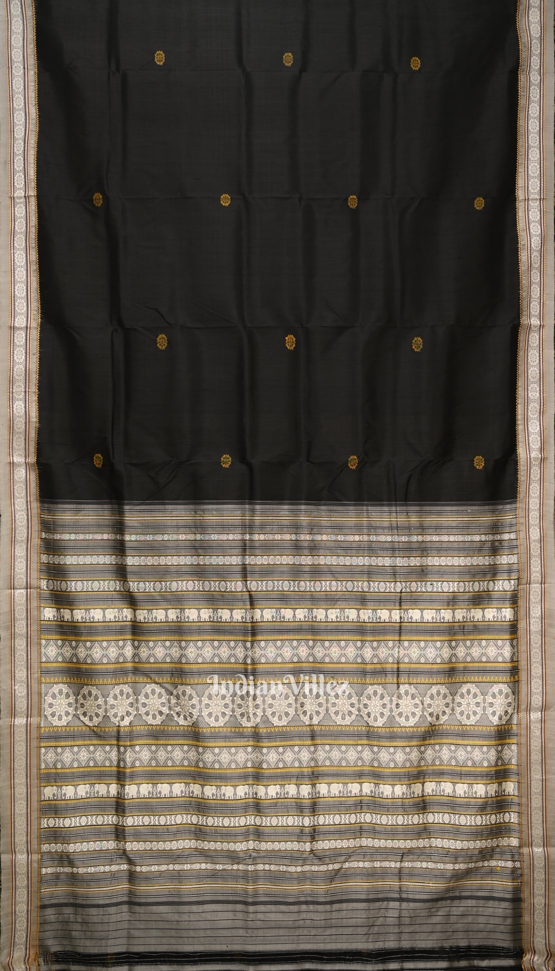 Black Konark Chakra Odisha Ikat Contemporary Silk Saree