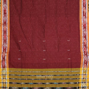 Maroon Yellow Odisha Ikat Maniabandha Cotton Saree