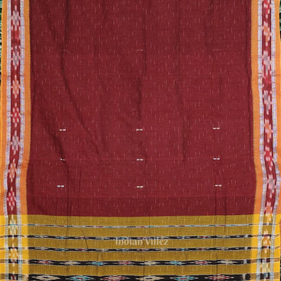 Maroon Yellow Odisha Ikat Maniabandha Cotton Saree