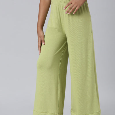 Girls Solid Light Pista Knit Palazzo