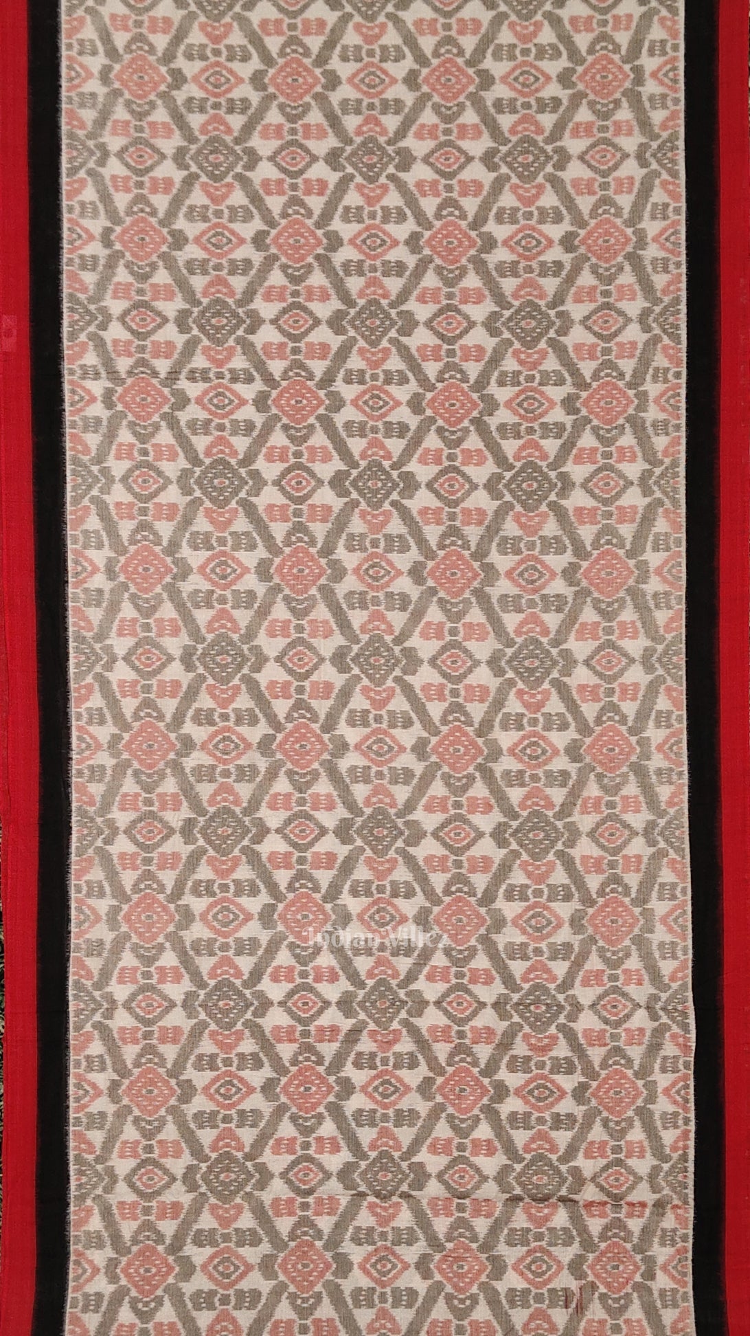 Cream Red Computer Maniabandha Cotton Saree