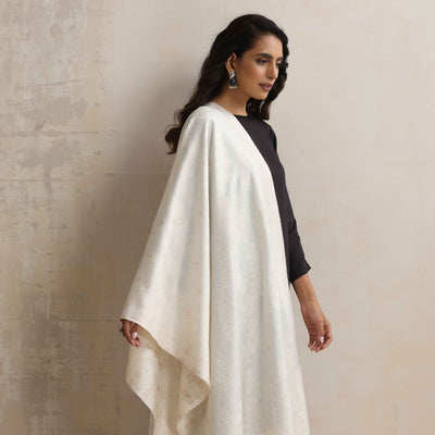 trueBrowns Ivory Gold Woollen Stole