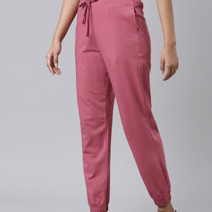 Women Solid Light Wine Mid Rise Cotton Casual Joggers