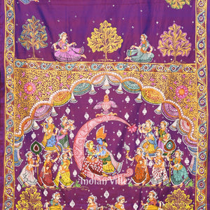 Purple Dual Tone Ardha Chandra  Krishna Rasa Leela Hand-Painted Pattachitra Saree