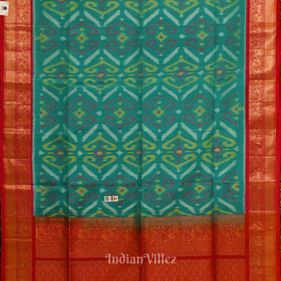 Aqua Blue with Red Pochampally Ikat Silk Saree