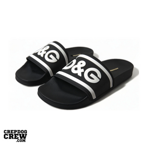 Dolce & Gabbana Beachwear Sliders DG Logo Black White