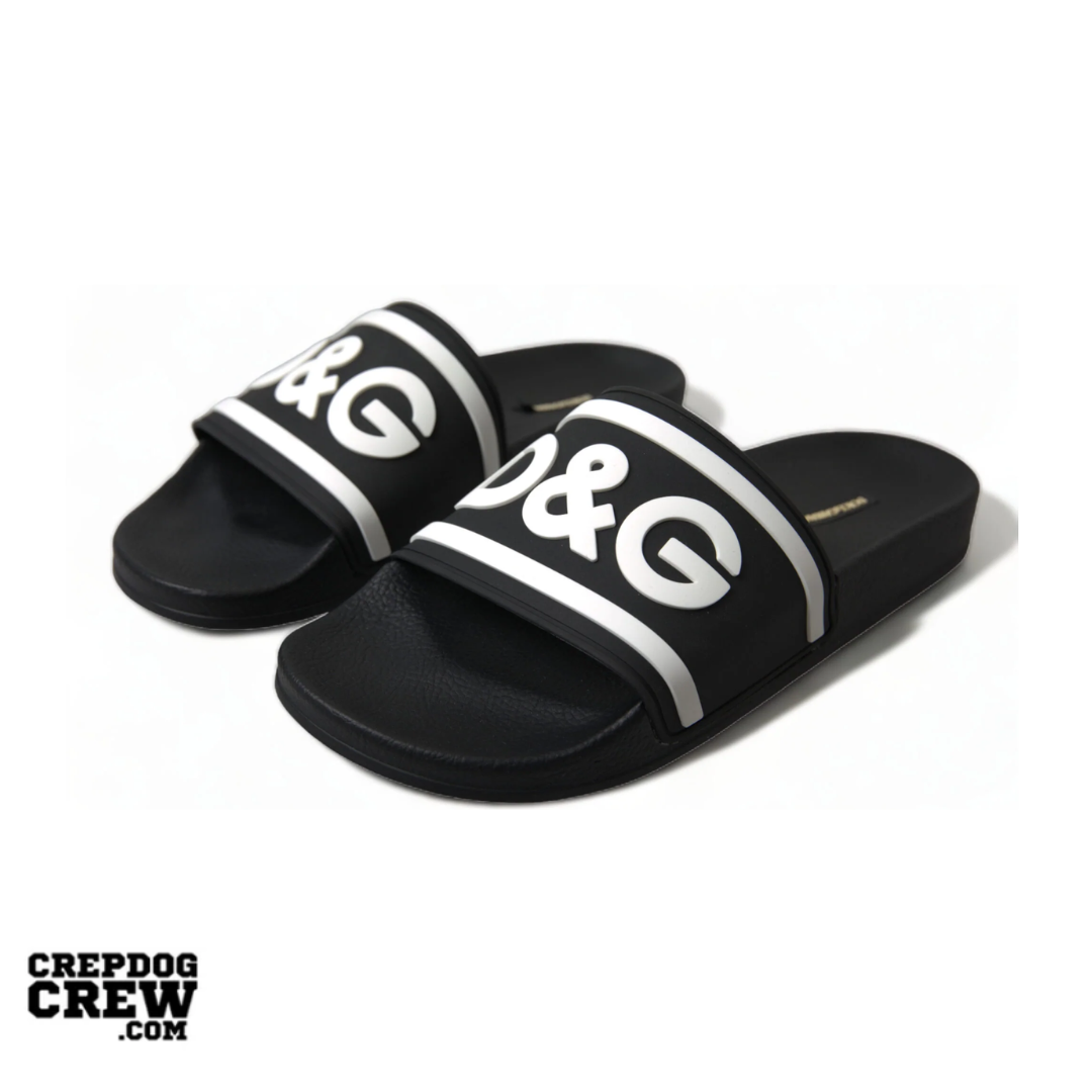Dolce & Gabbana Beachwear Sliders DG Logo Black White
