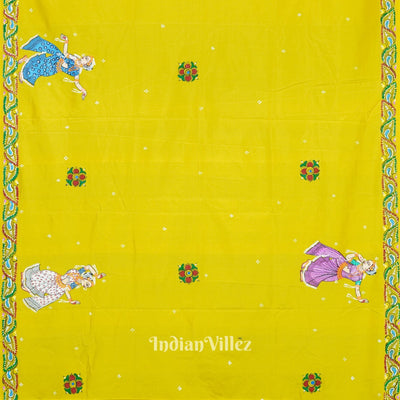 Yellow Ram Sita Vivah Theme Pattachitra Saree