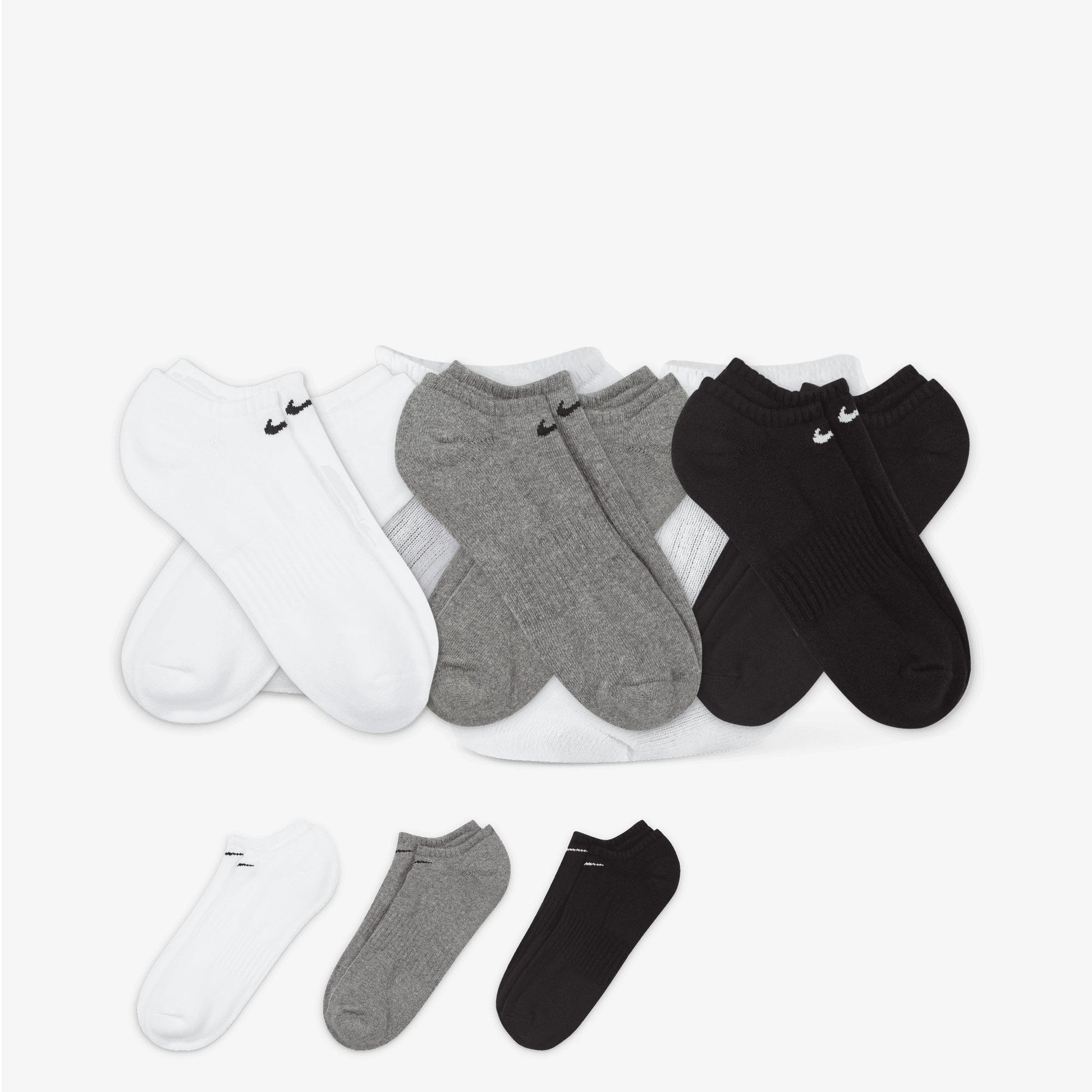 NIKE | EVERYDAY CUSHIONED TRAINING NO-SHOW SOCKS { GREY/WHITE/BLACK