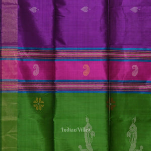 Purple Green Pure Bishnupuri Silk Saree with Tissue Anchal