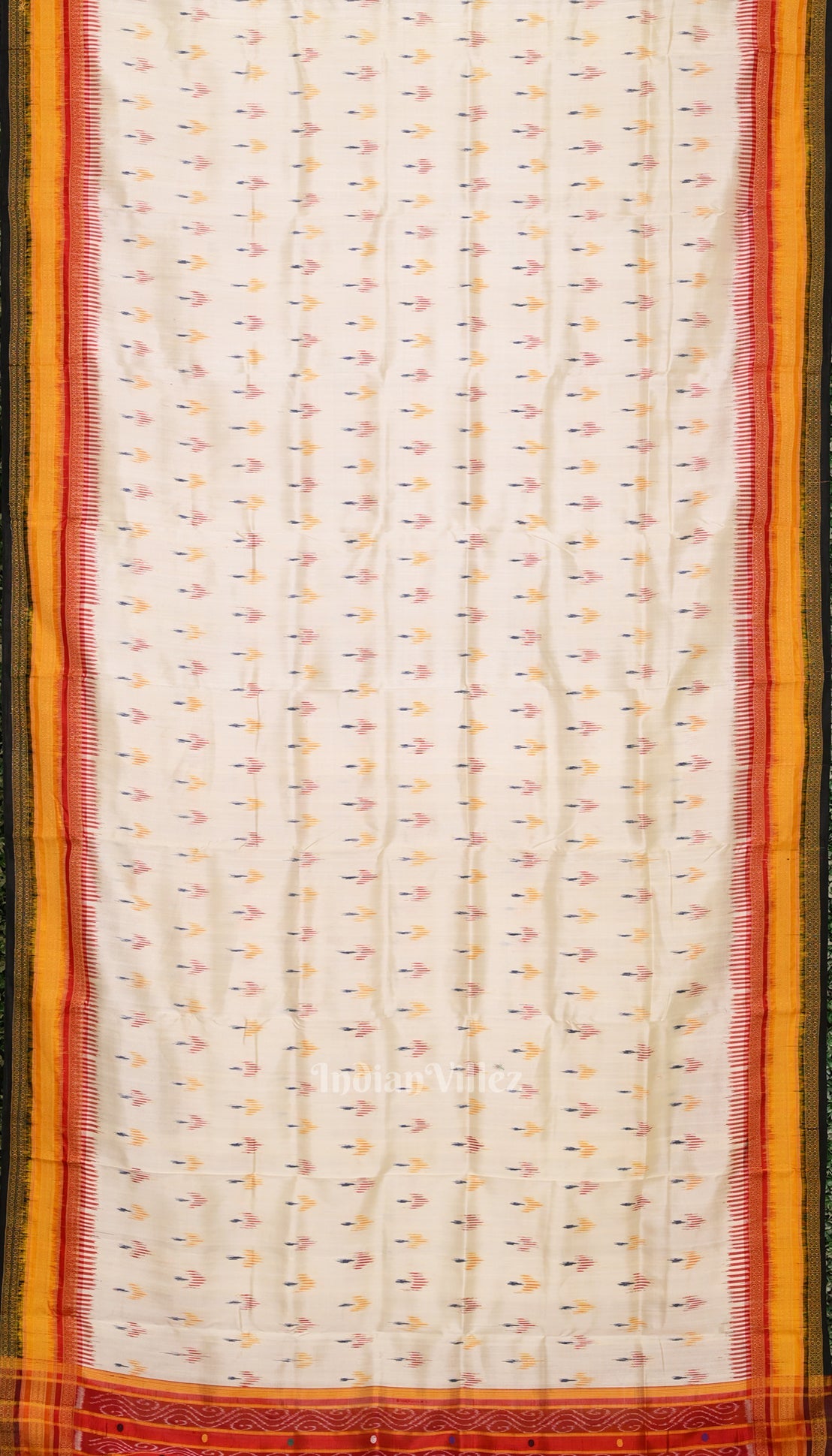 White Kathiphera Odisha Ikat Khandua Silk Saree
