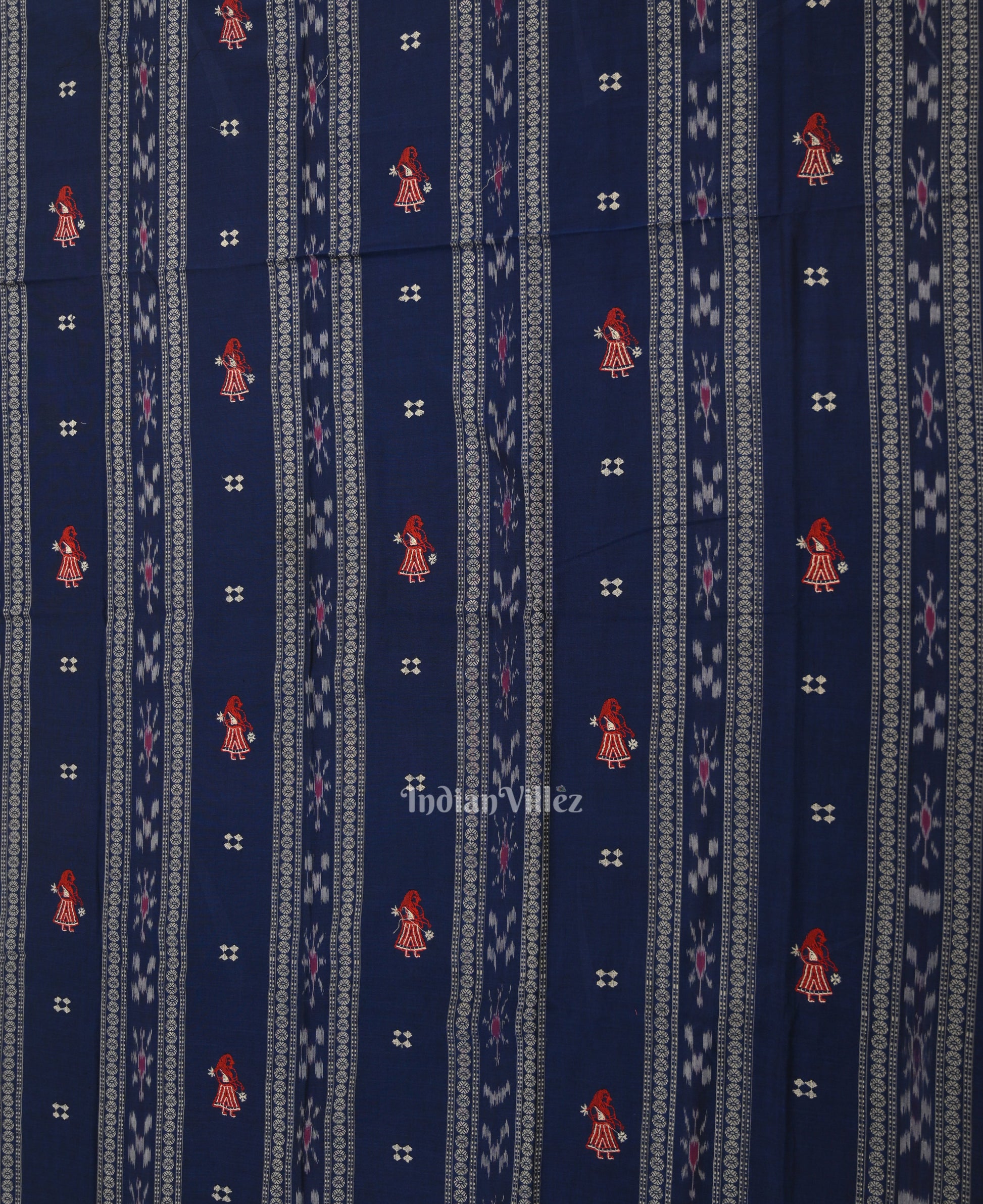 Blue with Red Doll Odisha Ikat  Sambalpuri Dress Material & Dupatta