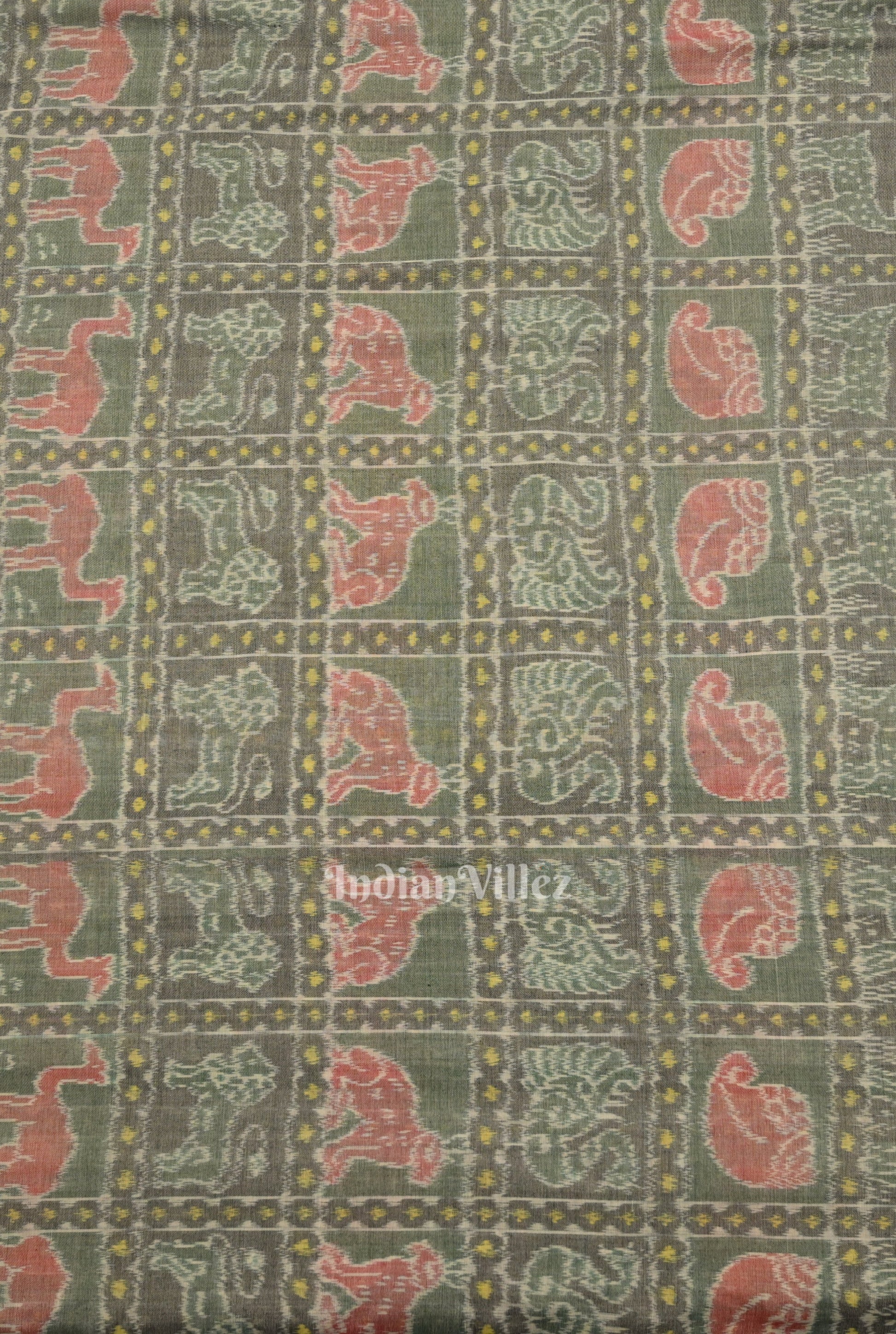 Cement Gray Nabakothi Sambalpuri Ikat Cotton Fabric