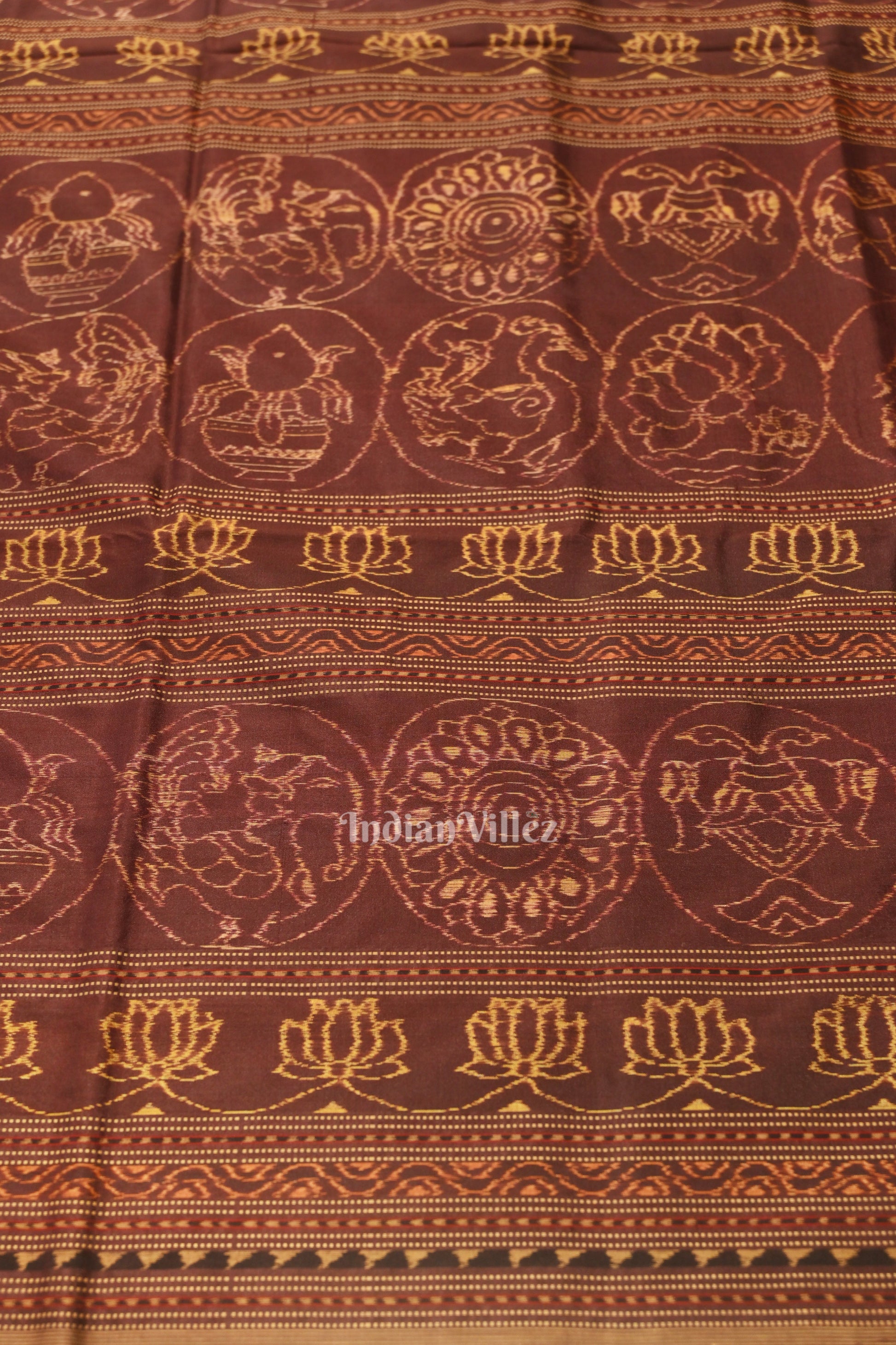 Coffee Brown Natural Dyed Sambalpuri Silk Saree by National Award Winning Weaver