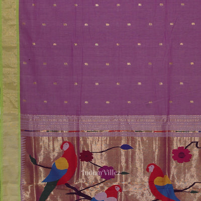 Lavendar Butta Design Cotton Paithani Saree