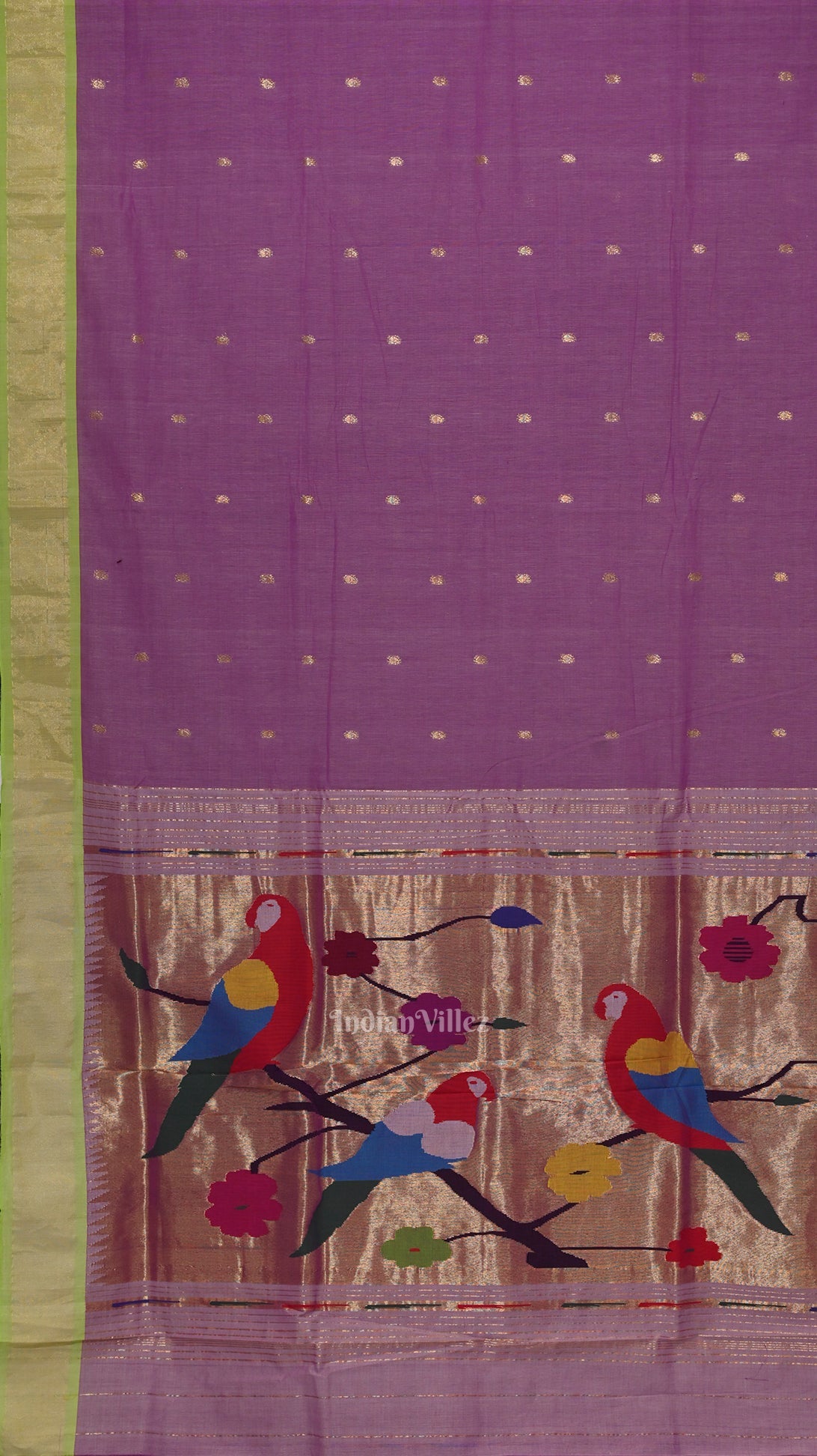 Lavendar Butta Design Cotton Paithani Saree