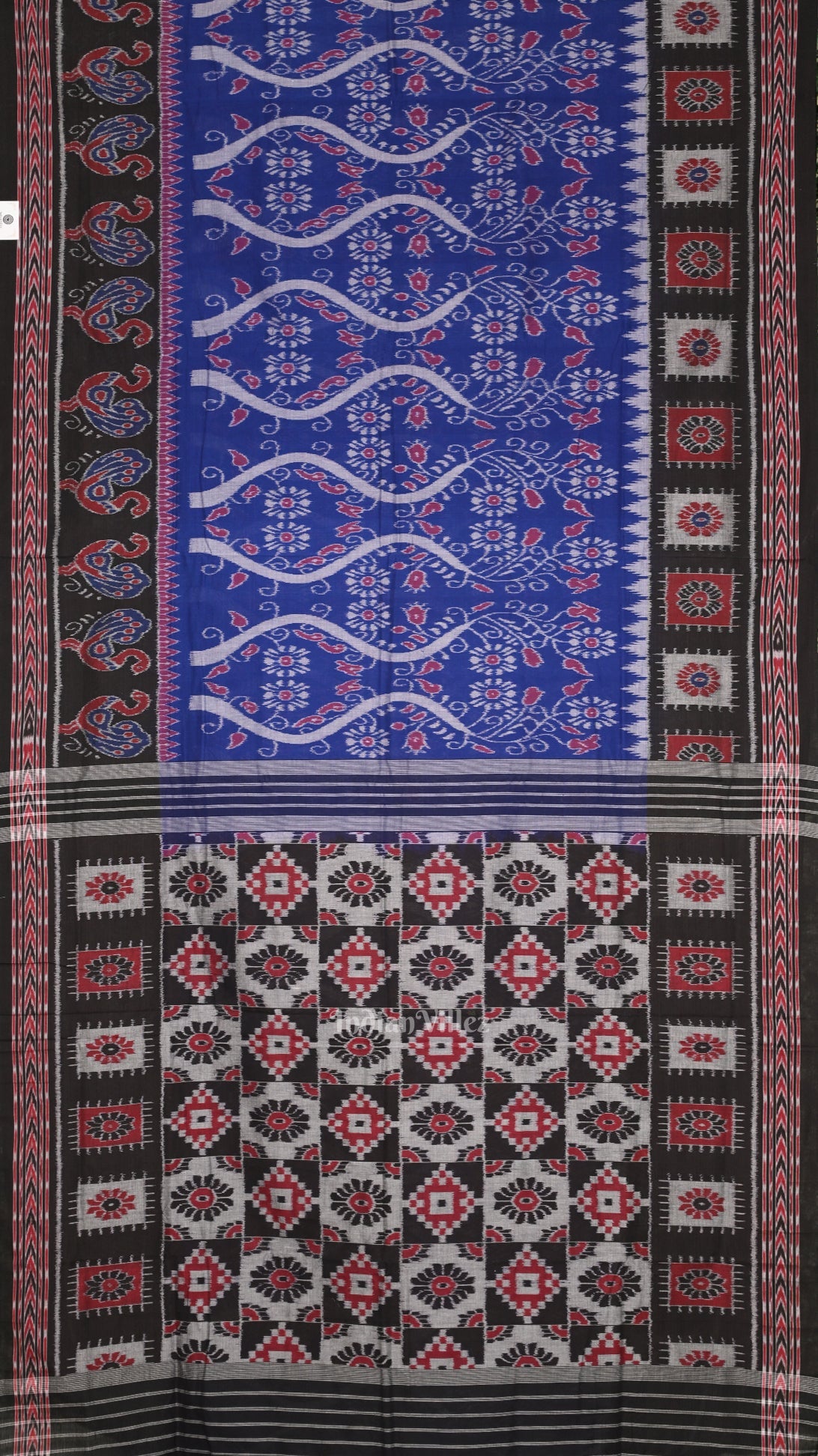 Blue Black Floral Odisha Ikat Sambalpuri Cotton Saree