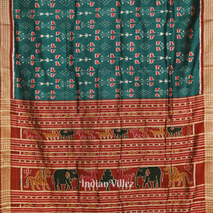 Peacock Green Tribal Theme Odisha Ikat Khandua Silk Saree
