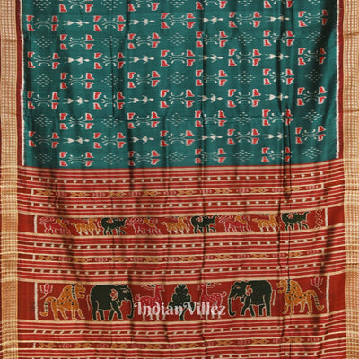Peacock Green Tribal Theme Odisha Ikat Khandua Silk Saree