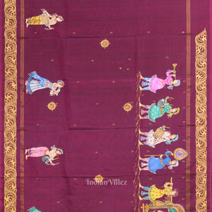 Magenta Pink Green Ram Sita Vivah Theme Pattachitra Saree