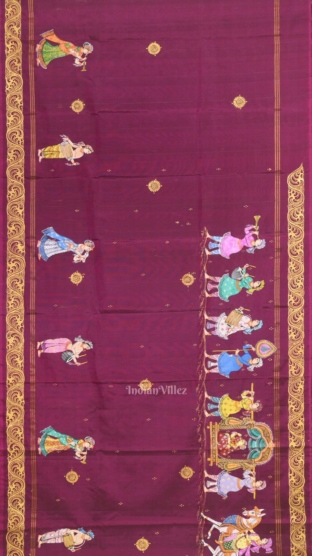 Magenta Pink Green Ram Sita Vivah Theme Pattachitra Saree