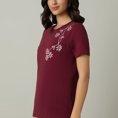 Scoop Neck Sleep Tee - Shoulder Floral Print