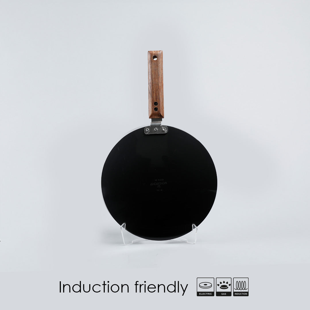 Ebony 25 cm Roti Tawa | Wooden Handle With Rivets |