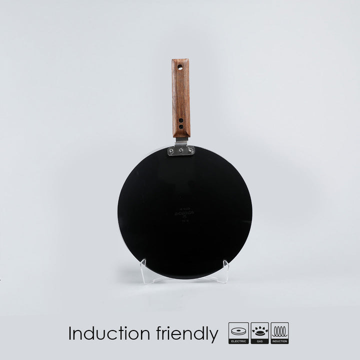 Ebony 25 cm Roti Tawa | Wooden Handle With Rivets |