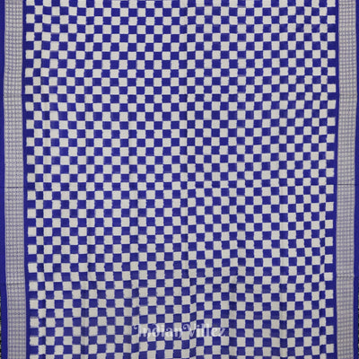 Blue Grey Odisha Ikat Square Motif Sambalpuri Silk Saree