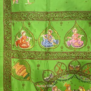 Green Doli Barat With Marriage Theme Hand-Painted Pattachitra Saree