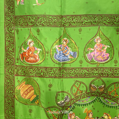 Green Doli Barat With Marriage Theme Hand-Painted Pattachitra Saree