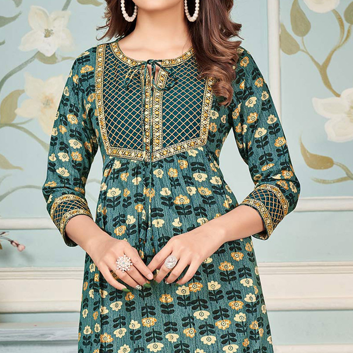 green-floral-printed-rayon-kurti-2
