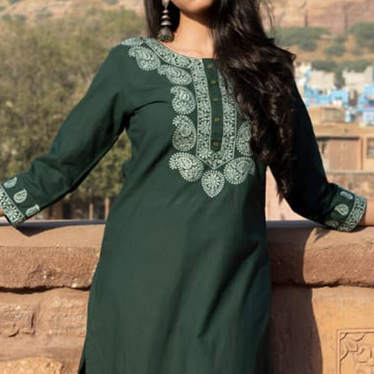 green-embroidered-cotton-silk-kurti