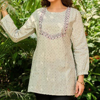 Grey Printed Pure Cotton Top
