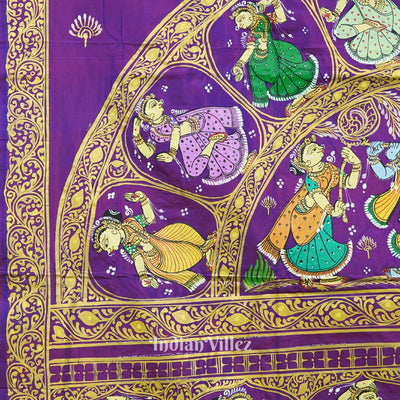 Violet Dual Tone Krishna Rasa Leela Pattachitra Saree