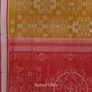Golden Red Bastu Theme Odisha Ikat Sambalpuri Silk Saree