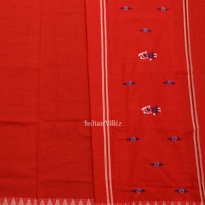 Blue Red Doll Odisha Ikat Sambalpuri Cotton Dress set with Dupatta